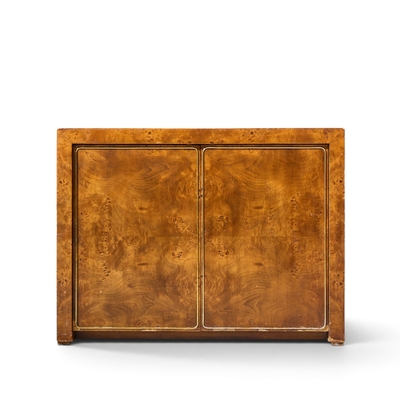 Milo Baughman Milo Baughman Style Mid Century Burlwood and Brass Credenza with Hutch