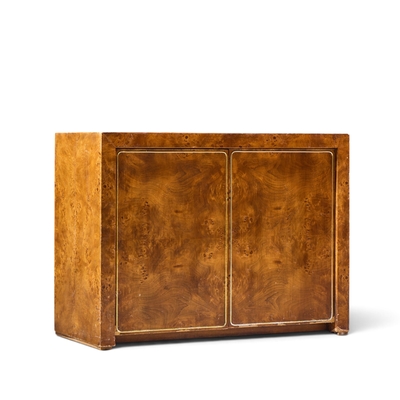 Milo Baughman Milo Baughman Style Mid Century Burlwood and Brass Credenza with Hutch