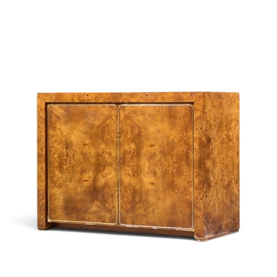 Milo Baughman Milo Baughman Style Mid Century Burlwood and Brass Credenza with Hutch