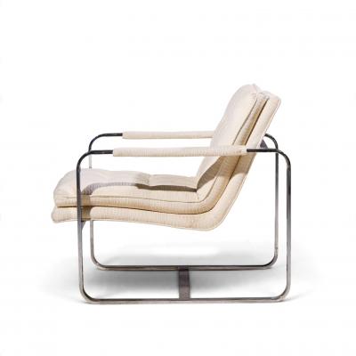 Milo Baughman Milo Baughman Style Mid Century Chrome Lounge Chairs Pair