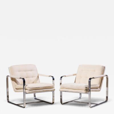 Milo Baughman Milo Baughman Style Mid Century Chrome Lounge Chairs Pair