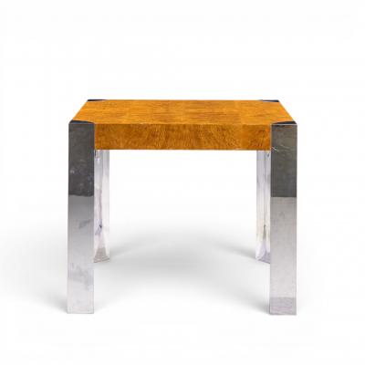 Milo Baughman Milo Baughman Style Mid Century Chrome and Burlwood Dining Table
