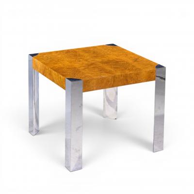Milo Baughman Milo Baughman Style Mid Century Chrome and Burlwood Dining Table