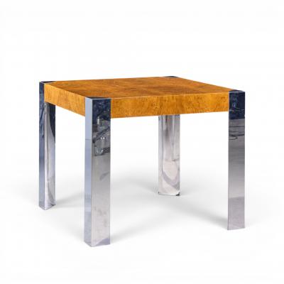 Milo Baughman Milo Baughman Style Mid Century Chrome and Burlwood Dining Table