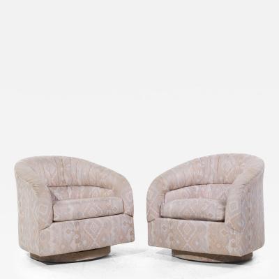 Milo Baughman Milo Baughman Style Mid Century Swivel Barrel Lounge Chairs Pair