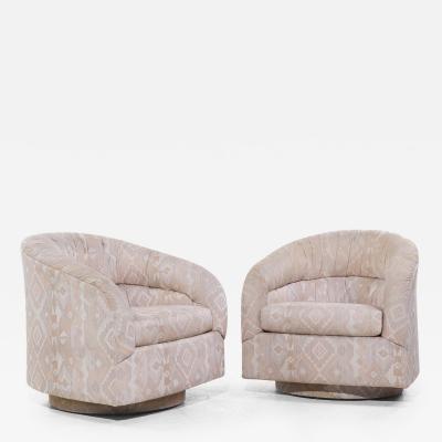 Milo Baughman Milo Baughman Style Mid Century Swivel Barrel Lounge Chairs Pair