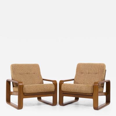 Milo Baughman Milo Baughman Style Mid Century Teak Lounge Chairs Pair