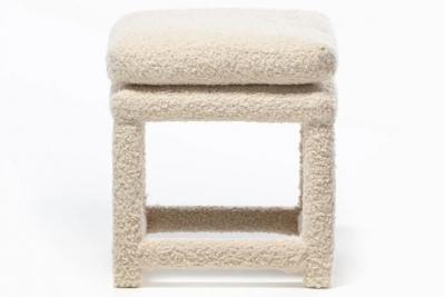 Milo Baughman Milo Baughman Style Pair of Parsons Ottomans Benches in Ivory Boucl 