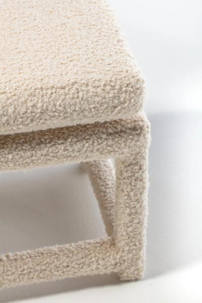Milo Baughman Milo Baughman Style Pair of Parsons Ottomans Benches in Ivory Boucl 