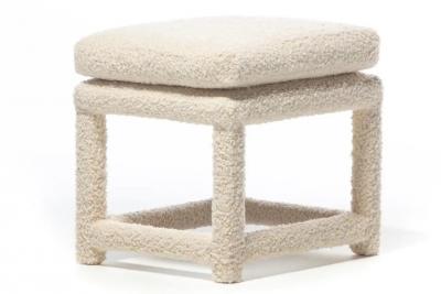 Milo Baughman Milo Baughman Style Pair of Parsons Ottomans Benches in Ivory Boucl 