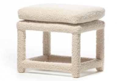 Milo Baughman Milo Baughman Style Pair of Parsons Ottomans Benches in Ivory Boucl 