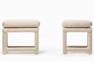 Milo Baughman Milo Baughman Style Pair of Parsons Ottomans Benches in Ivory Boucl 