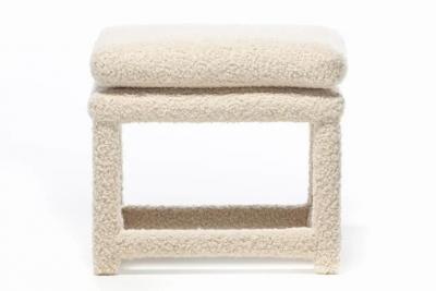 Milo Baughman Milo Baughman Style Pair of Parsons Ottomans Benches in Ivory Boucl 