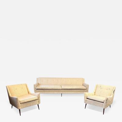 Milo Baughman Milo Baughman Style Set of Sofa and Two Armchairs with Walnut Legs Mid Century