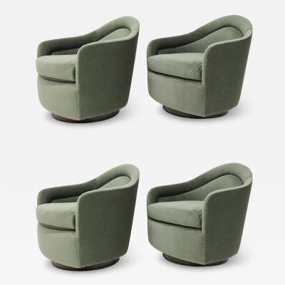 Milo Baughman Milo Baughman Style Teardrop Lounge Chairs in Vendome Mohair