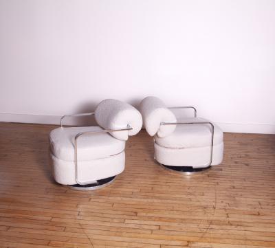 Milo Baughman Milo Baughman Swivel Lounge Chairs in Boucle 1960s Modern Design