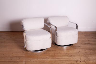 Milo Baughman Milo Baughman Swivel Lounge Chairs in Boucle 1960s Modern Design