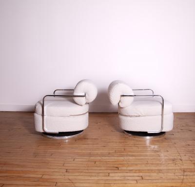 Milo Baughman Milo Baughman Swivel Lounge Chairs in Boucle 1960s Modern Design
