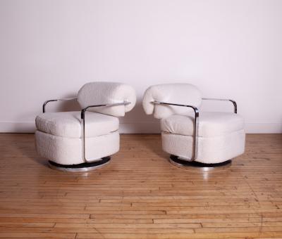 Milo Baughman Milo Baughman Swivel Lounge Chairs in Boucle 1960s Modern Design