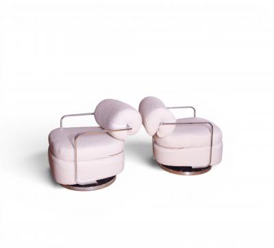 Milo Baughman Milo Baughman Swivel Lounge Chairs in Boucle 1960s Modern Design