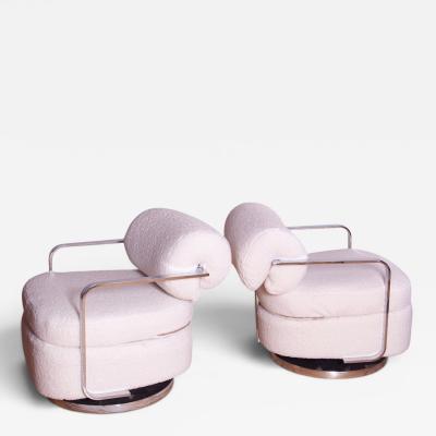 Milo Baughman Milo Baughman Swivel Lounge Chairs in Boucle 1960s Modern Design