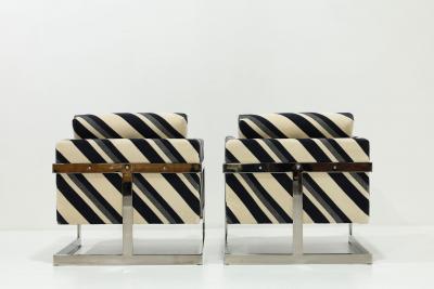 Milo Baughman Milo Baughman T Back Lounge Chairs in Kelly Wearstler Sereno Stripe Velvet