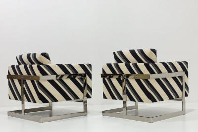 Milo Baughman Milo Baughman T Back Lounge Chairs in Kelly Wearstler Sereno Stripe Velvet