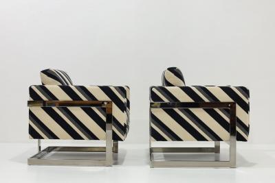 Milo Baughman Milo Baughman T Back Lounge Chairs in Kelly Wearstler Sereno Stripe Velvet