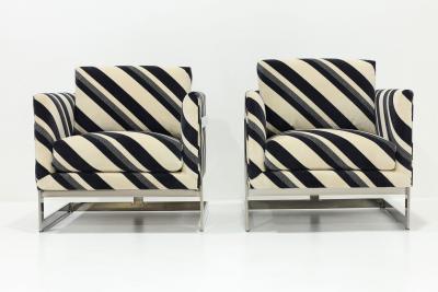Milo Baughman Milo Baughman T Back Lounge Chairs in Kelly Wearstler Sereno Stripe Velvet