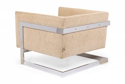 Milo Baughman Milo Baughman Thayer Coggin Beige Upholstery Chrome Floating Cube Armchairs