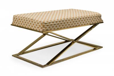 Milo Baughman Milo Baughman Thayer Coggin Brass And Beige Patterned Upholstery X Bench