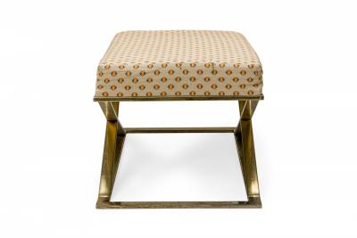 Milo Baughman Milo Baughman Thayer Coggin Brass And Beige Patterned Upholstery X Bench