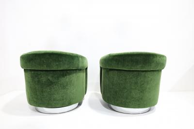Milo Baughman Milo Baughman Tilt Swivel Lounge Chairs in Plush Green Mohair 1970s