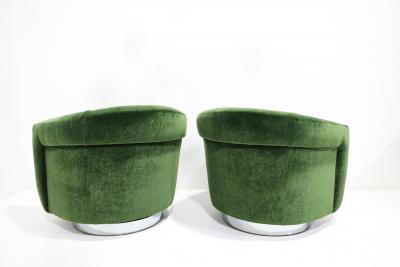 Milo Baughman Milo Baughman Tilt Swivel Lounge Chairs in Plush Green Mohair 1970s