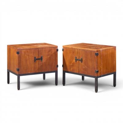 Milo Baughman Milo Baughman for Directional Mid Century Walnut Nightstands Pair