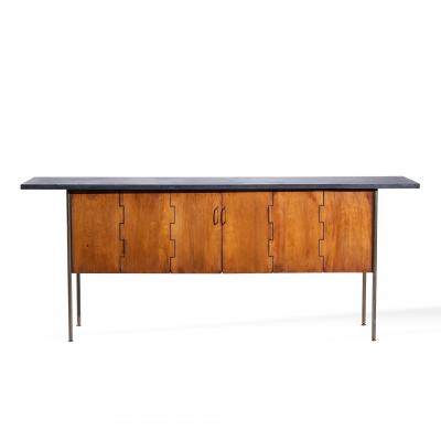 Milo Baughman Milo Baughman for Directional Walnut Slate and Brass Console Credenza