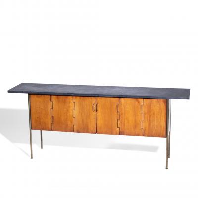 Milo Baughman Milo Baughman for Directional Walnut Slate and Brass Console Credenza
