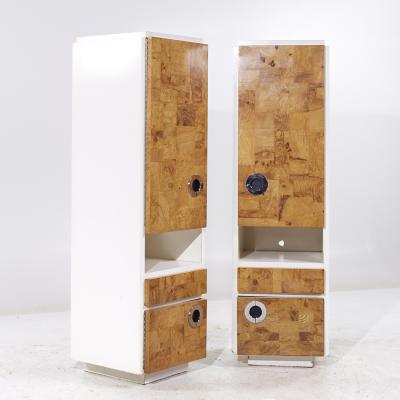 Milo Baughman Milo Baughman for Lane Mid Century White Lacquer and Burlwood Armories Pair