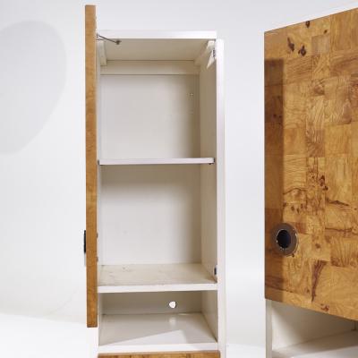 Milo Baughman Milo Baughman for Lane Mid Century White Lacquer and Burlwood Armories Pair