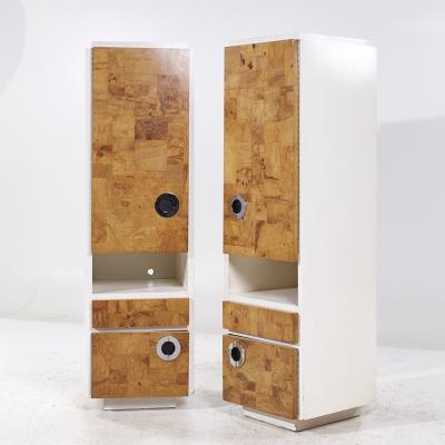 Milo Baughman Milo Baughman for Lane Mid Century White Lacquer and Burlwood Armories Pair