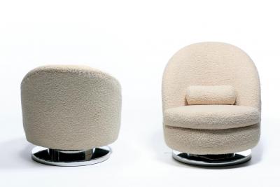 Milo Baughman Milo Baughman for Thayer Cogggin Swivel and Tilt Lounge Chairs in Ivory Boucl 