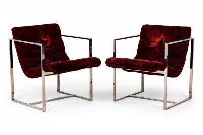 Milo Baughman Milo Baughman for Thayer Coggin American Dark Crimson Scoop Lounge Armchairs