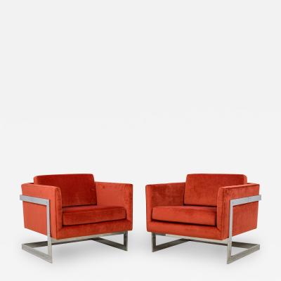 Milo Baughman Milo Baughman for Thayer Coggin American Orange Floating Cube Lounge Armchairs