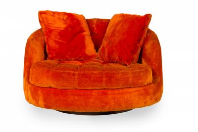 Milo Baughman Milo Baughman for Thayer Coggin American satellite Orange Fur Swivel Armchair