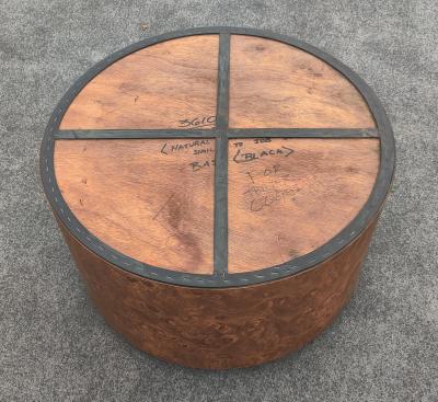 Milo Baughman Milo Baughman for Thayer Coggin Ash Burl Travertine Drum Coffee Table