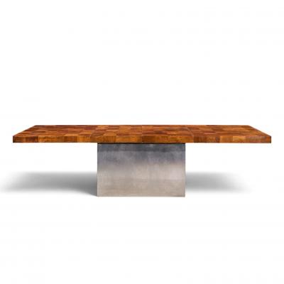 Milo Baughman Milo Baughman for Thayer Coggin Burlwood and Chrome Dining Table with 2 Leaves
