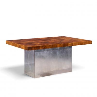 Milo Baughman Milo Baughman for Thayer Coggin Burlwood and Chrome Dining Table with 2 Leaves