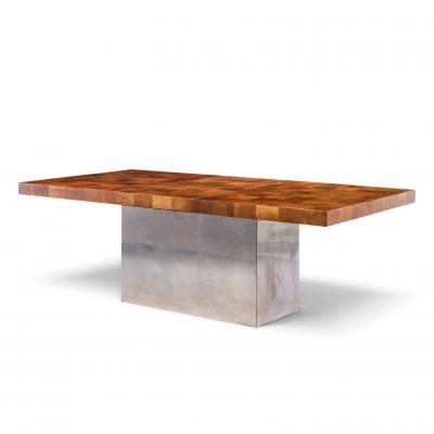 Milo Baughman Milo Baughman for Thayer Coggin Burlwood and Chrome Dining Table with 2 Leaves