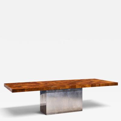 Milo Baughman Milo Baughman for Thayer Coggin Burlwood and Chrome Dining Table with 2 Leaves