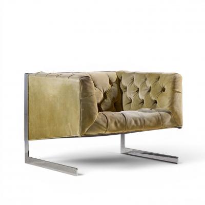 Milo Baughman Milo Baughman for Thayer Coggin Cantilever Steel Tufted Lounge Chairs Pair